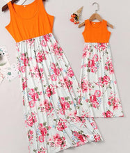 Load image into Gallery viewer, irregular mother daughter dresses v-neck floral print mommy and me clothes family matching outfits look mom mum baby girls dress
