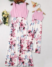 Load image into Gallery viewer, irregular mother daughter dresses v-neck floral print mommy and me clothes family matching outfits look mom mum baby girls dress