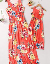 Load image into Gallery viewer, irregular mother daughter dresses v-neck floral print mommy and me clothes family matching outfits look mom mum baby girls dress