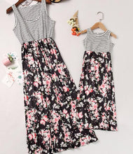 Load image into Gallery viewer, irregular mother daughter dresses v-neck floral print mommy and me clothes family matching outfits look mom mum baby girls dress
