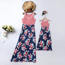 Load image into Gallery viewer, irregular mother daughter dresses v-neck floral print mommy and me clothes family matching outfits look mom mum baby girls dress