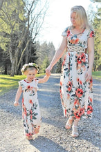 Load image into Gallery viewer, irregular mother daughter dresses v-neck floral print mommy and me clothes family matching outfits look mom mum baby girls dress