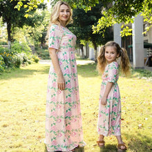 Load image into Gallery viewer, irregular mother daughter dresses v-neck floral print mommy and me clothes family matching outfits look mom mum baby girls dress
