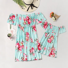 Load image into Gallery viewer, irregular mother daughter dresses v-neck floral print mommy and me clothes family matching outfits look mom mum baby girls dress