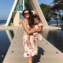 Load image into Gallery viewer, irregular mother daughter dresses v-neck floral print mommy and me clothes family matching outfits look mom mum baby girls dress
