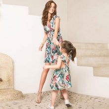 Load image into Gallery viewer, irregular mother daughter dresses v-neck floral print mommy and me clothes family matching outfits look mom mum baby girls dress