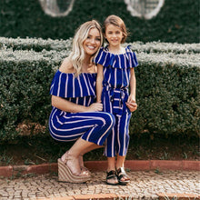 Load image into Gallery viewer, New 2019 Mother and Daughter Family Matching Jumpsuits Ruffled Belt  Lace Up Striped Romper Outfits Mom Girls Parent-child dress