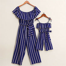 Load image into Gallery viewer, New 2019 Mother and Daughter Family Matching Jumpsuits Ruffled Belt  Lace Up Striped Romper Outfits Mom Girls Parent-child dress
